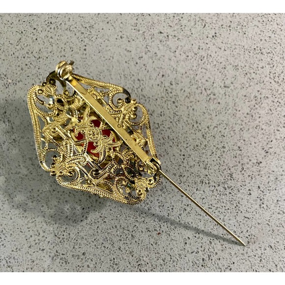 Vintage Victorian Revival Filigree Pin Brooch with Prong Set Amber Stones - Picture 3 of 3